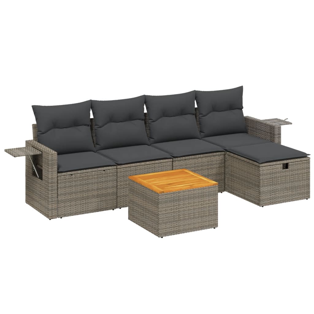 Set Divano da Giardino 6 pz con Cuscini Grigio in Polyrattan | homemem39