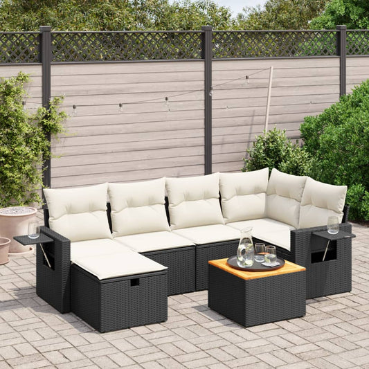 Set Divani da Giardino con Cuscini 7pz Nero Polyrattan - homemem39