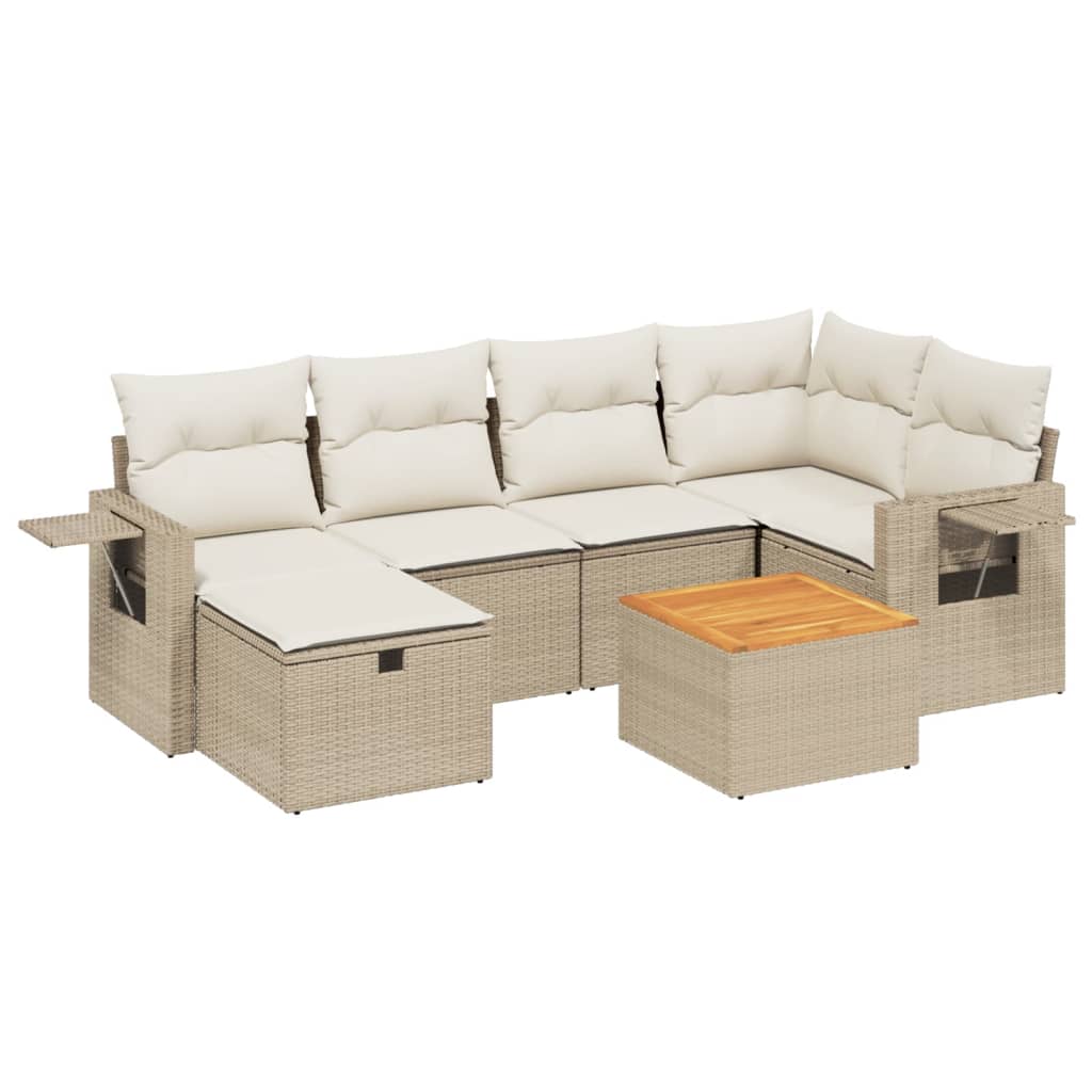 Set Divani da Giardino 7 pz con Cuscini Beige in Polyrattan - homemem39