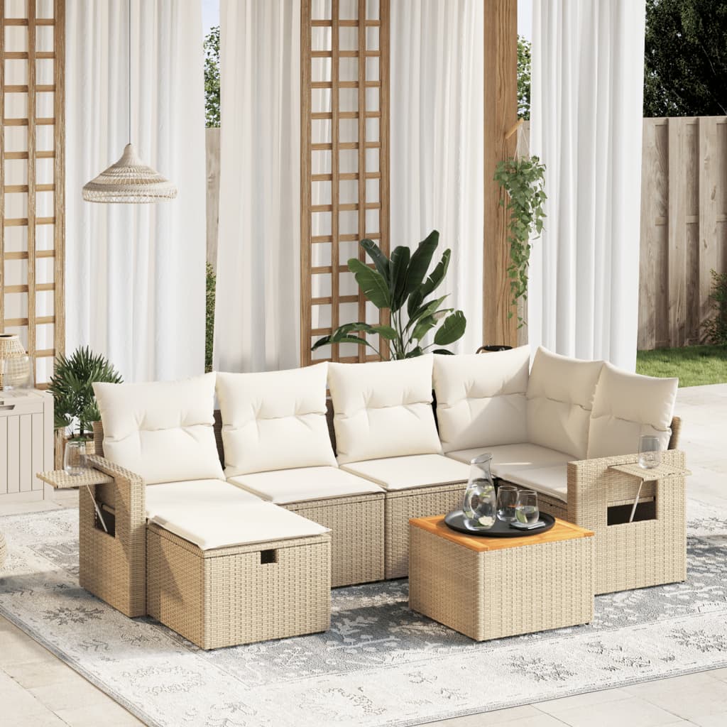 Set Divani da Giardino 7 pz con Cuscini Beige in Polyrattan - homemem39