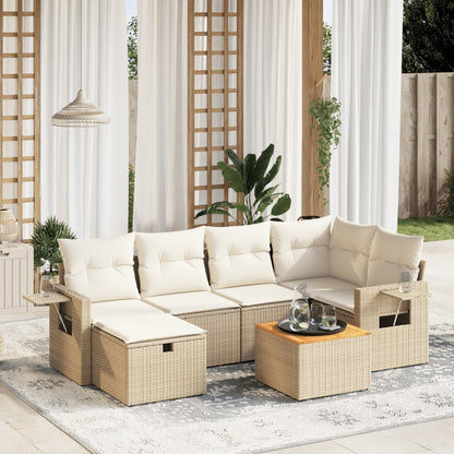 Set Divani da Giardino 7 pz con Cuscini Beige in Polyrattan - homemem39
