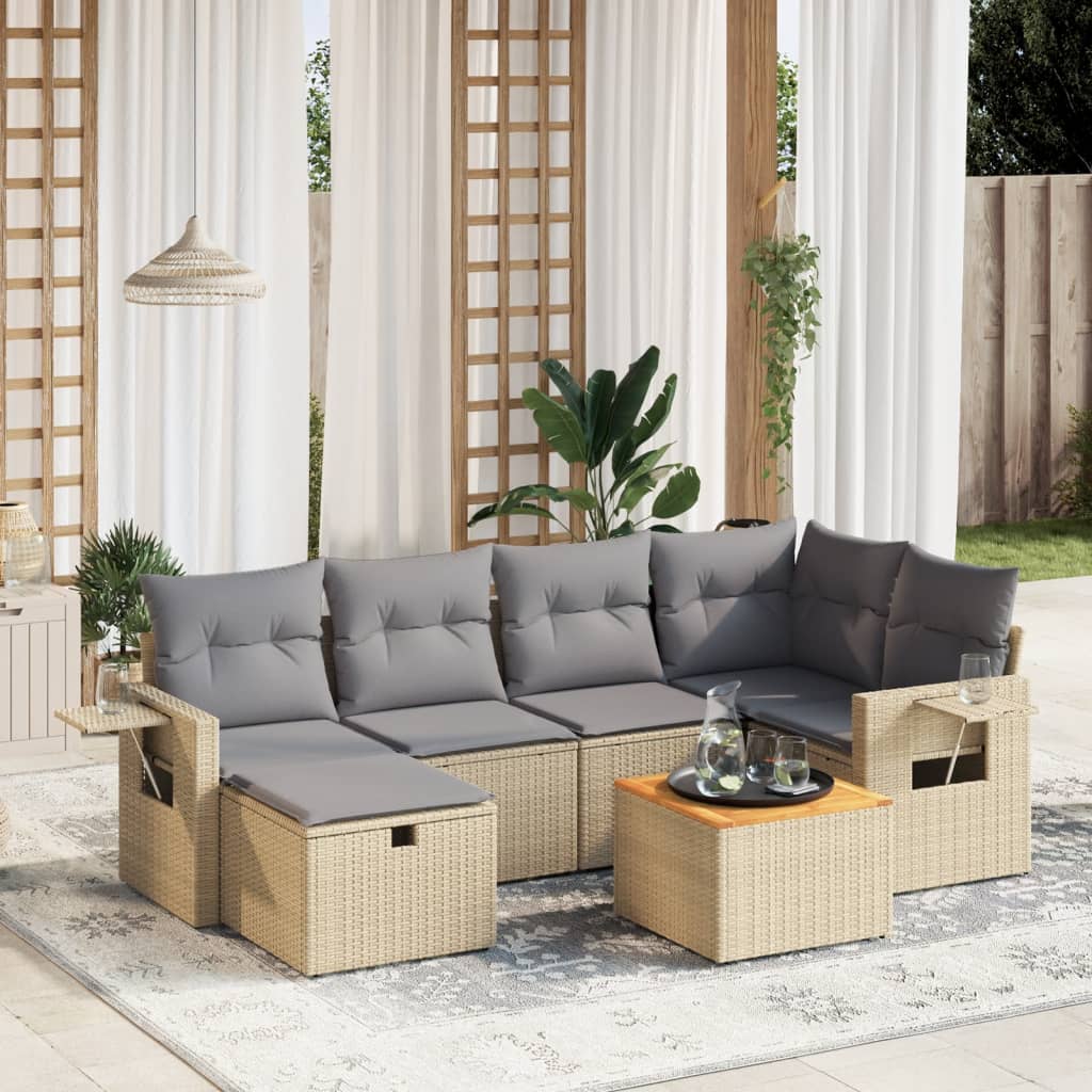 Set Divano da Giardino 7 pz con Cuscini Beige Misto Polyrattan - homemem39