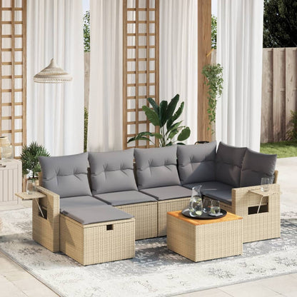 Set Divano da Giardino 7 pz con Cuscini Beige Misto Polyrattan - homemem39