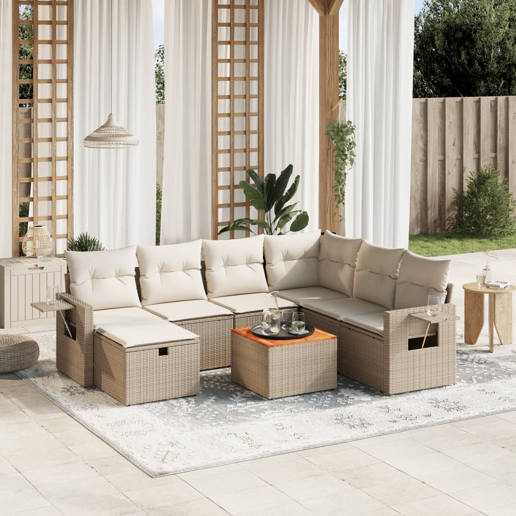 Set Divano da Giardino 8 pz con Cuscini Beige in Polyrattan - homemem39