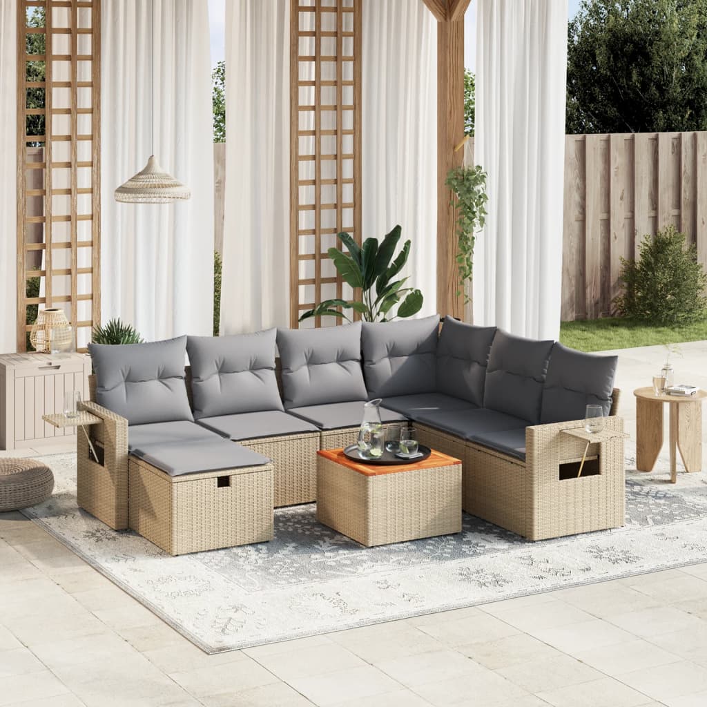 Set Divano da Giardino 8 pz con Cuscini Beige Misto Polyrattan - homemem39