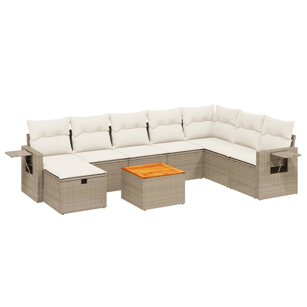 Set Divano da Giardino 9 pz con Cuscini Beige in Polyrattan | homemem39