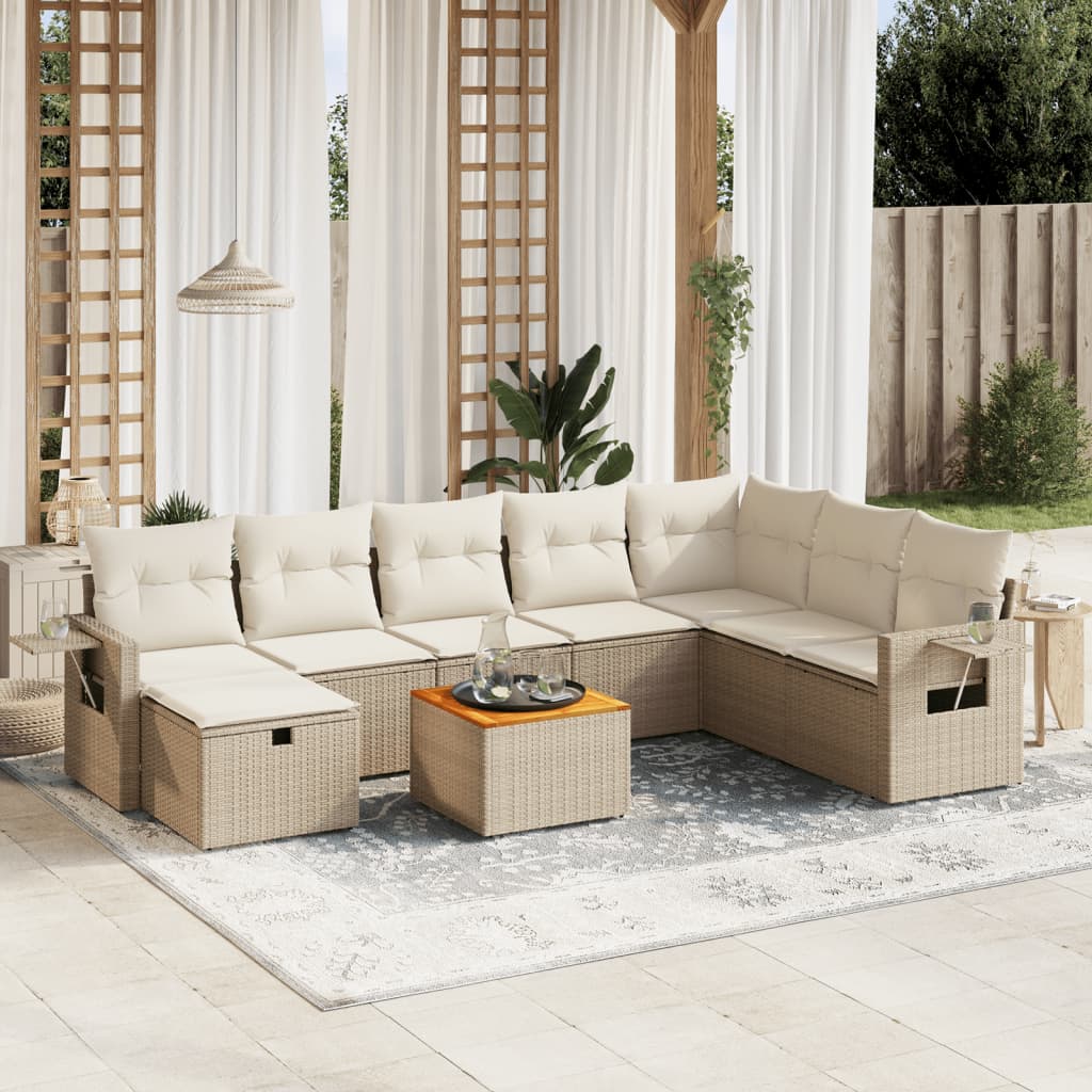 Set Divano da Giardino 9 pz con Cuscini Beige in Polyrattan | homemem39