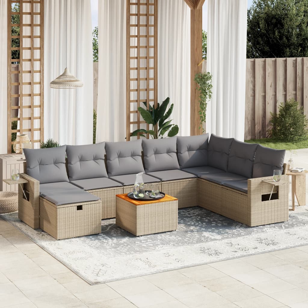 Set Divano da Giardino 9 pz con Cuscini Beige Misto Polyrattan - homemem39
