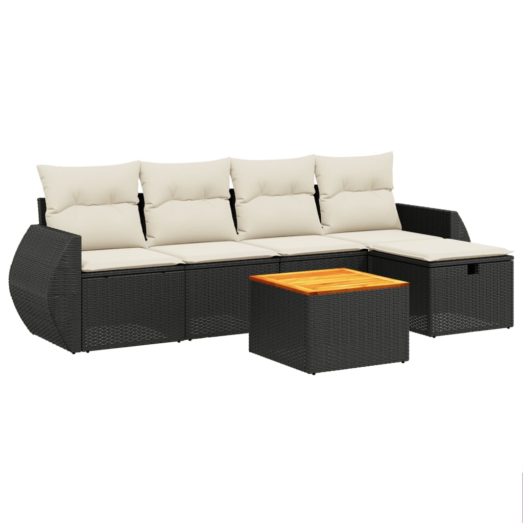 Set Divano da Giardino 6 pz con Cuscini Nero in Polyrattan - homemem39