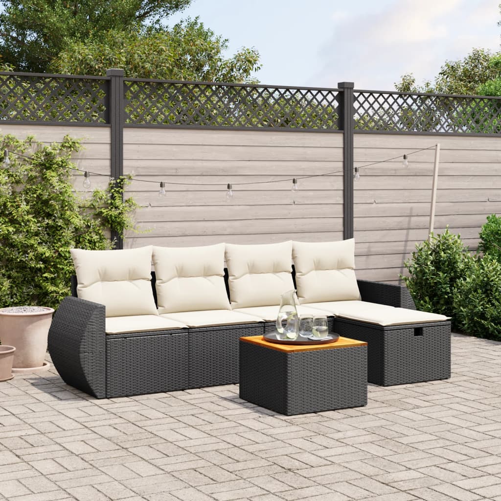 Set Divano da Giardino 6 pz con Cuscini Nero in Polyrattan | homemem39