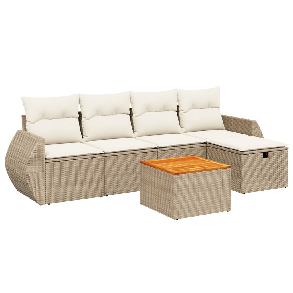 Set Divano da Giardino 6 pz con Cuscini Beige in Polyrattan - homemem39