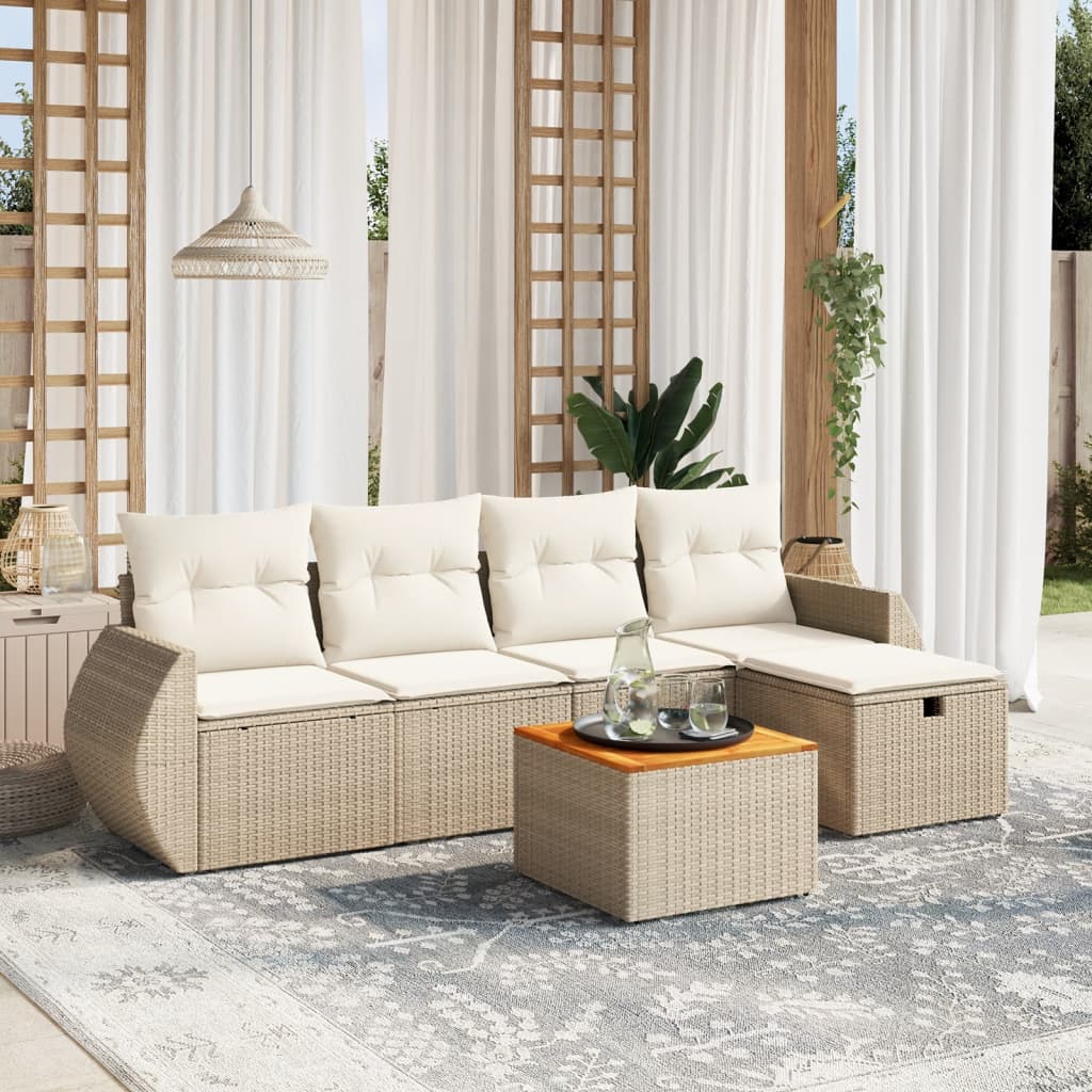 Set Divano da Giardino 6 pz con Cuscini Beige in Polyrattan - homemem39