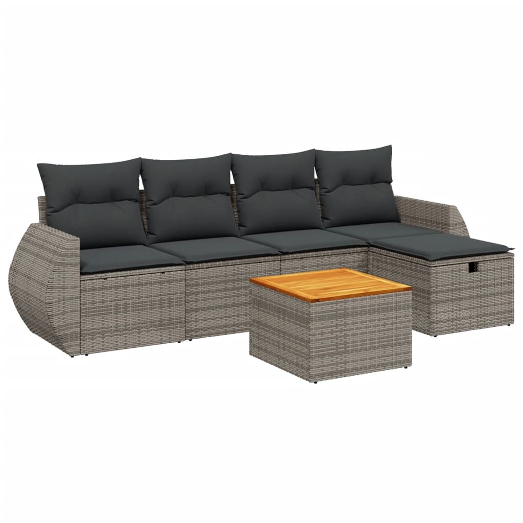 Set Divano da Giardino 6 pz con Cuscini Grigio in Polyrattan | homemem39