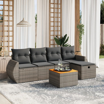 Set Divano da Giardino 6 pz con Cuscini Grigio in Polyrattan | homemem39