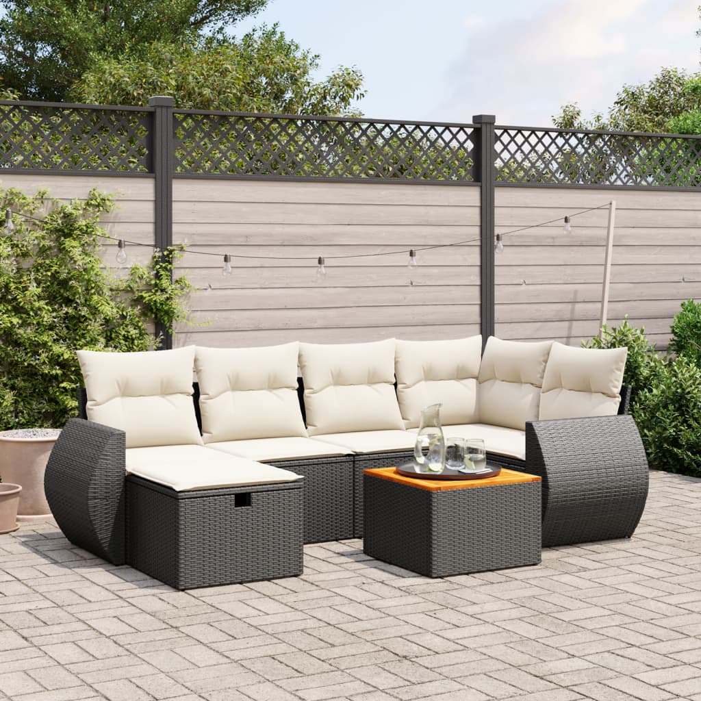 Set Divani da Giardino con Cuscini 7pz Nero Polyrattan - homemem39