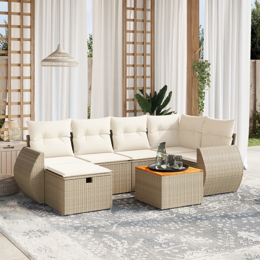 Set Divani da Giardino 7 pz con Cuscini Beige in Polyrattan - homemem39