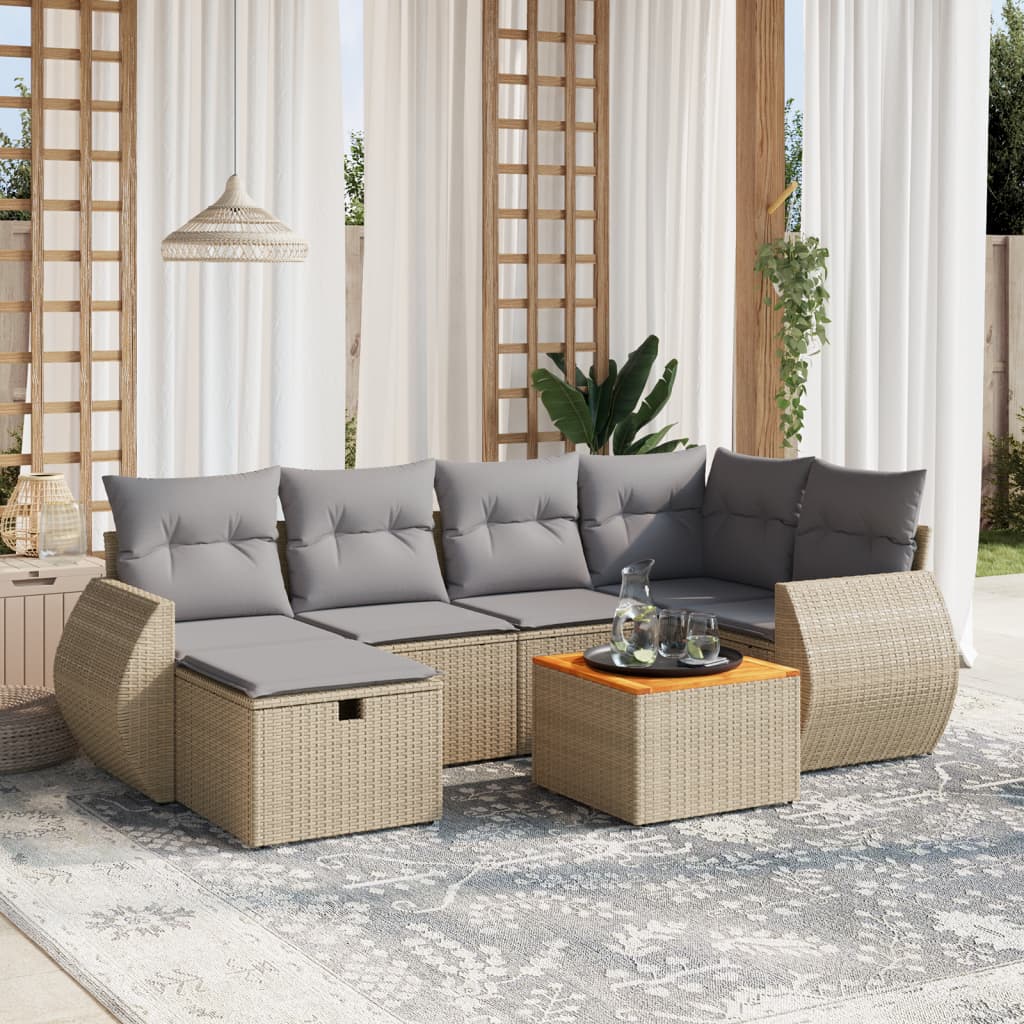 Set Divano da Giardino 7 pz con Cuscini Beige Misto Polyrattan - homemem39