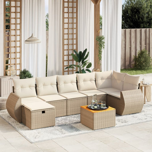 Set Divano da Giardino 8 pz con Cuscini Beige in Polyrattan - homemem39