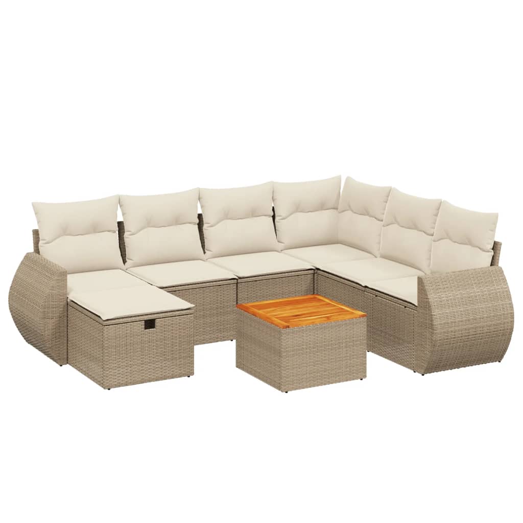 Set Divano da Giardino 8 pz con Cuscini Beige in Polyrattan - homemem39