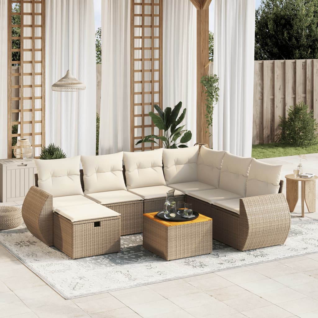 Set Divano da Giardino 8 pz con Cuscini Beige in Polyrattan - homemem39