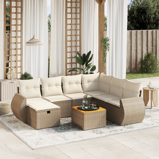 Set Divano da Giardino 8 pz con Cuscini Beige in Polyrattan - homemem39