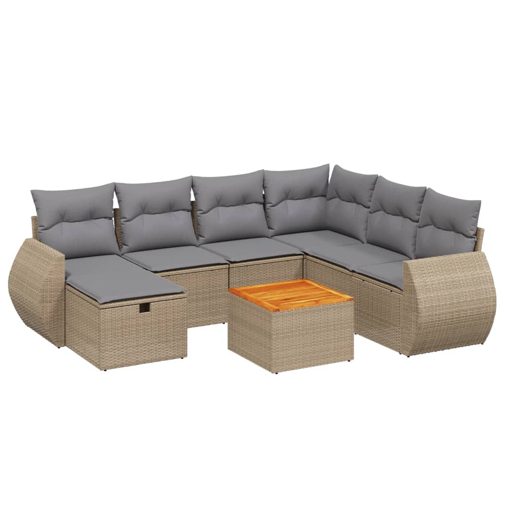 Set Divano da Giardino 8 pz con Cuscini Beige Misto Polyrattan - homemem39