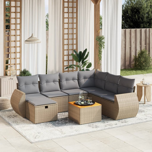 Set Divano da Giardino 8 pz con Cuscini Beige Misto Polyrattan - homemem39