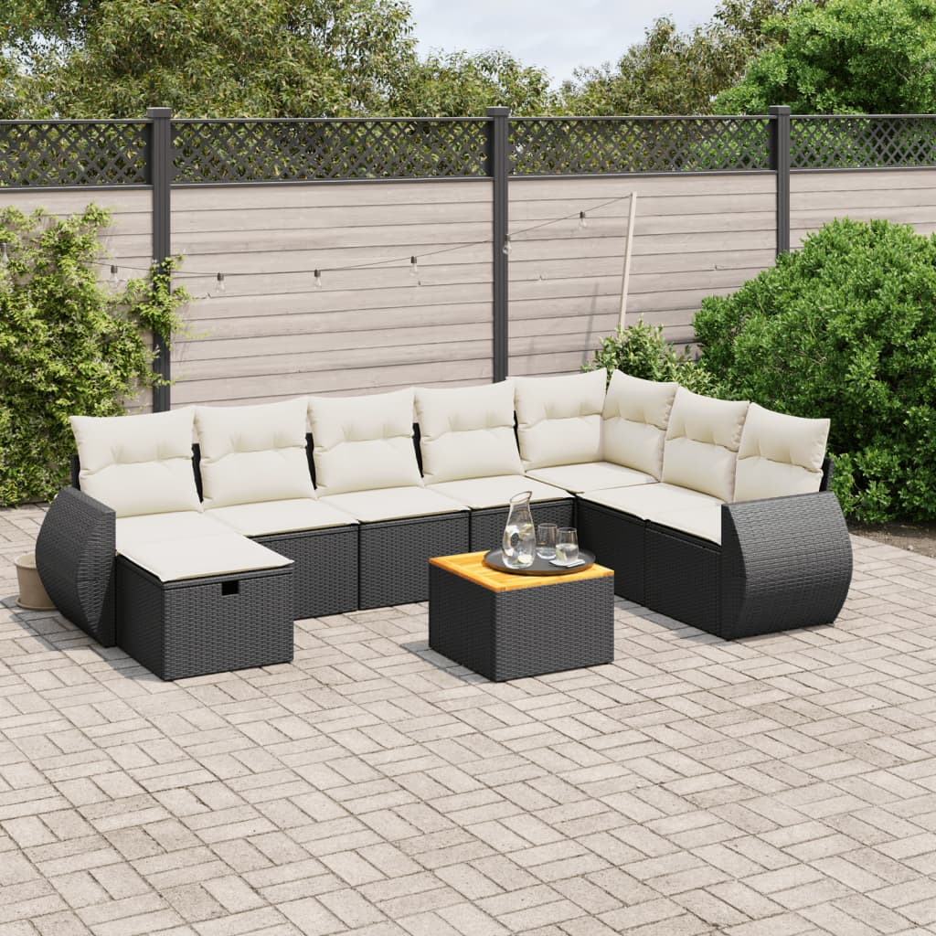 Set Divani da Giardino 9 pz con Cuscini Nero in Polyrattan - homemem39