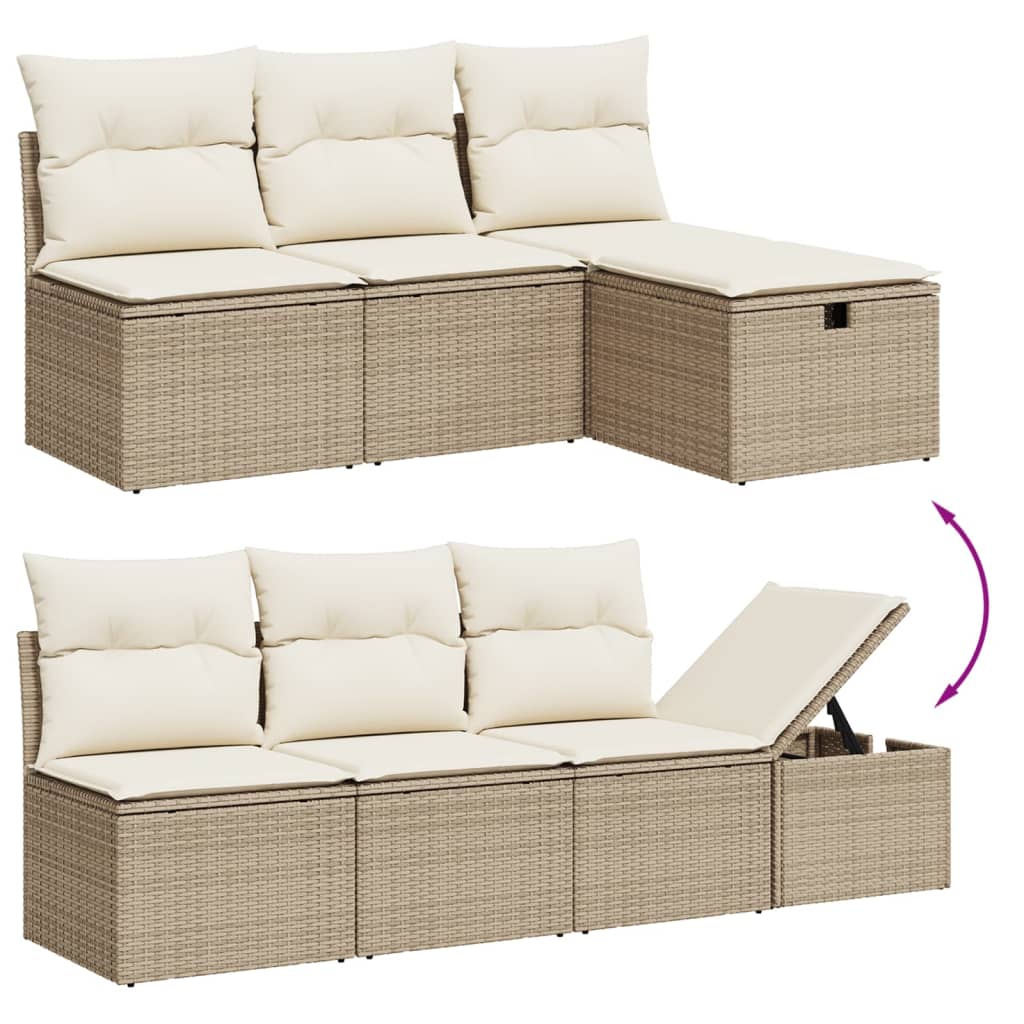 Set Divano da Giardino 9 pz con Cuscini Beige in Polyrattan