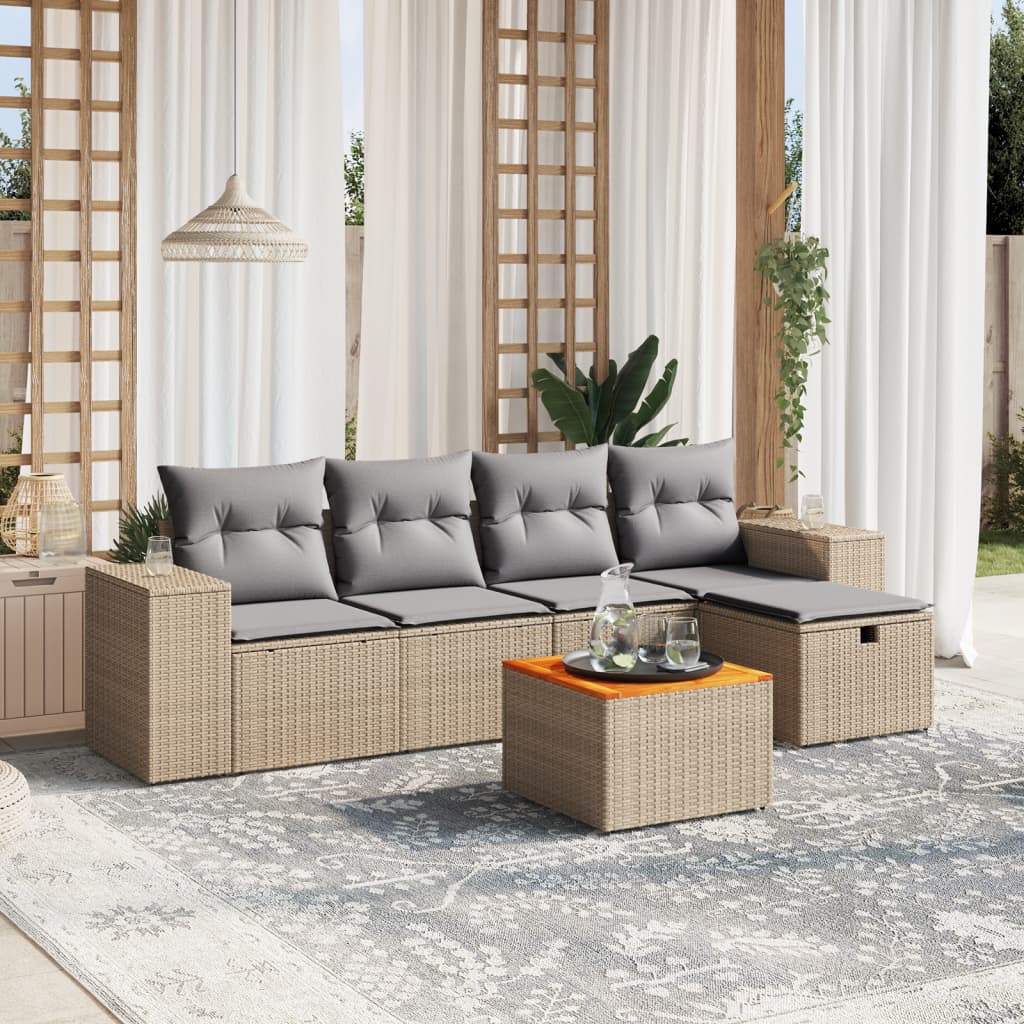 Set Divano da Giardino 6 pz con Cuscini Beige Misto Polyrattan - homemem39
