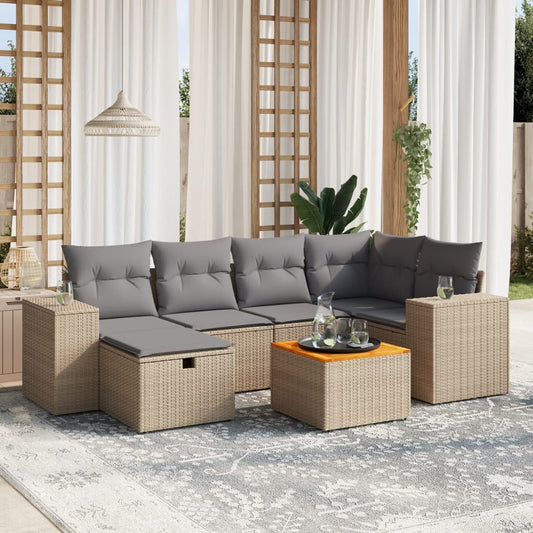 Set Divano da Giardino 7 pz con Cuscini Beige Misto Polyrattan - homemem39