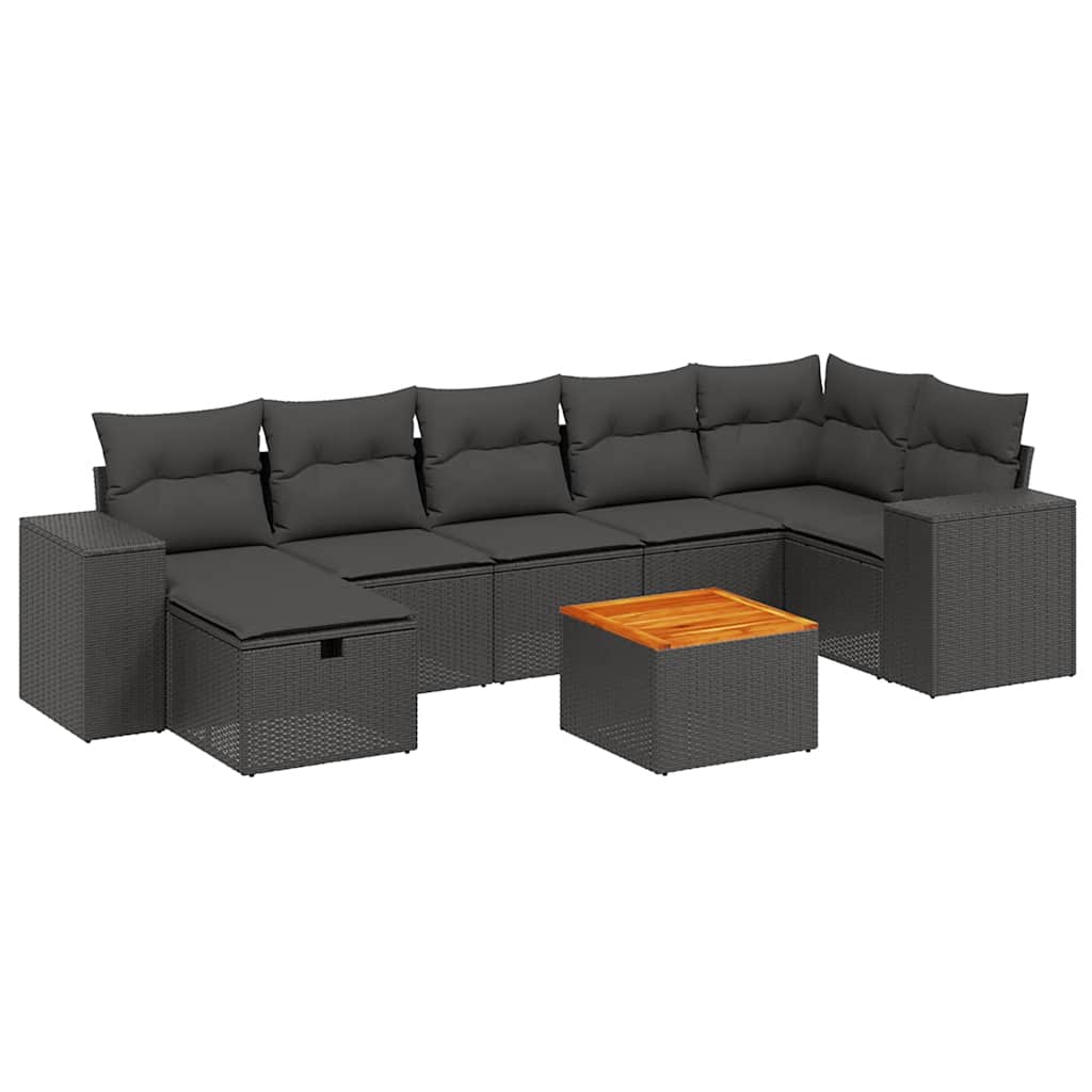 Set Divani da Giardino con Cuscini 8 pz Nero in Polyrattan | homemem39