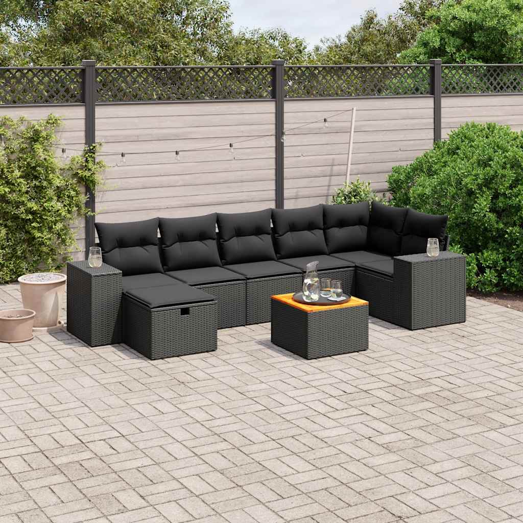 Set Divani da Giardino con Cuscini 8 pz Nero in Polyrattan | homemem39