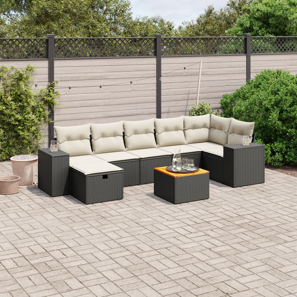 Set Divani da Giardino con Cuscini 8 pz Nero in Polyrattan - homemem39