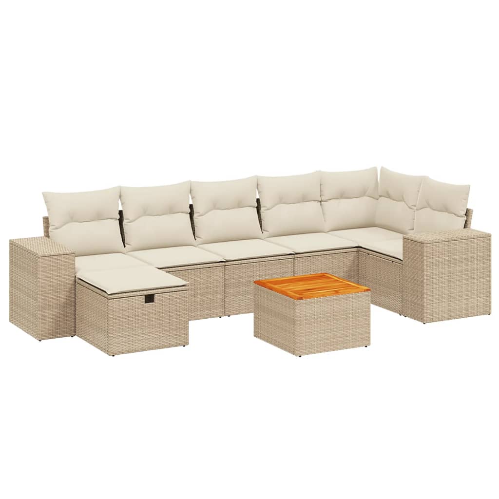 Set Divano da Giardino 8 pz con Cuscini Beige in Polyrattan - homemem39