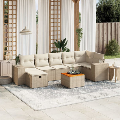 Set Divano da Giardino 8 pz con Cuscini Beige in Polyrattan - homemem39