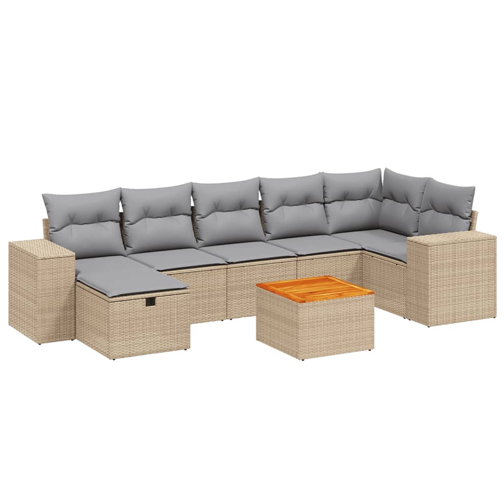 Set Divano da Giardino 8 pz con Cuscini Beige Misto Polyrattan - homemem39