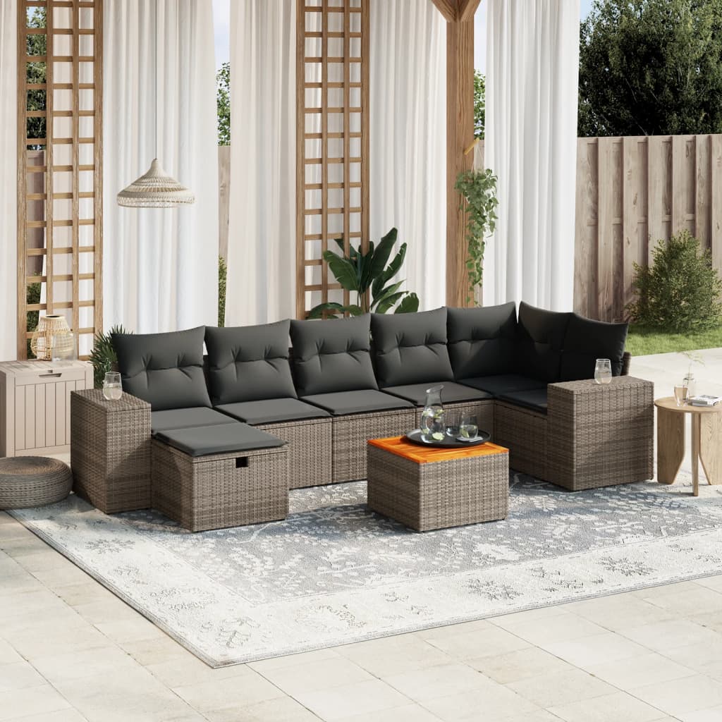 Set Divano da Giardino 8 pz con Cuscini Grigio in Polyrattan | homemem39