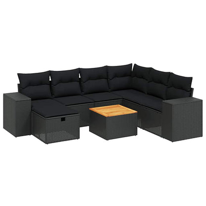 Set Divani da Giardino con Cuscini 8 pz Nero in Polyrattan | homemem39