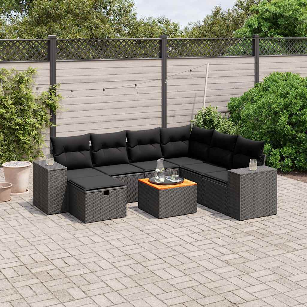 Set Divani da Giardino con Cuscini 8 pz Nero in Polyrattan | homemem39