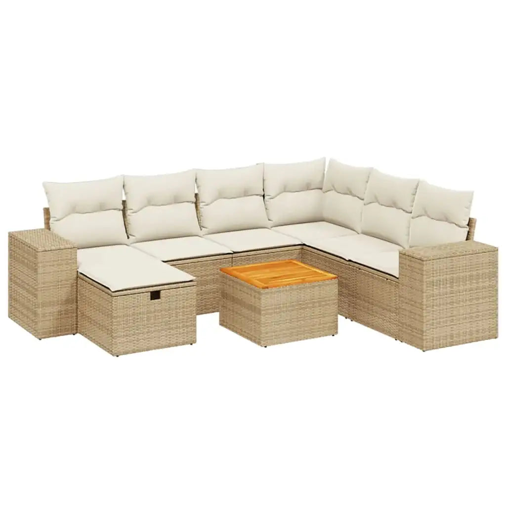 Set Divano da Giardino 8 pz con Cuscini Beige in Polyrattan - homemem39