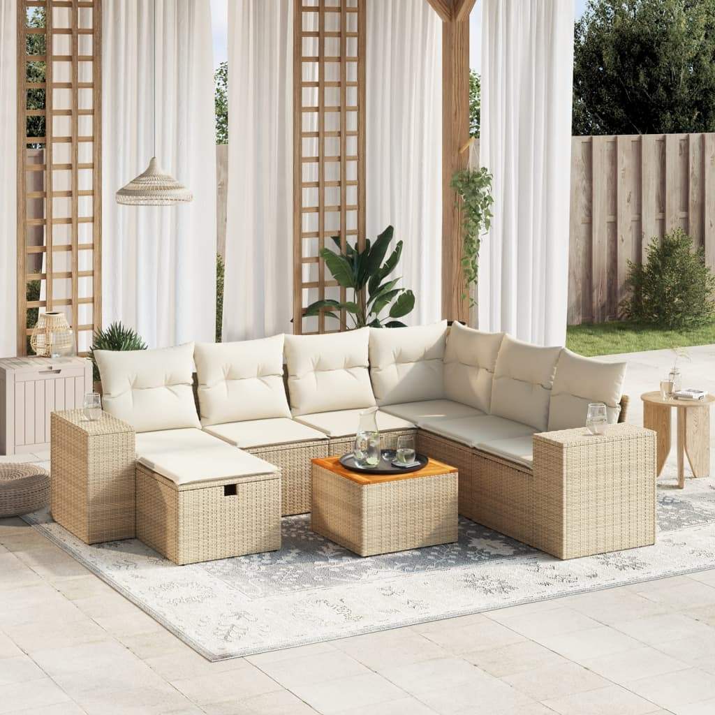 Set Divano da Giardino 8 pz con Cuscini Beige in Polyrattan - homemem39