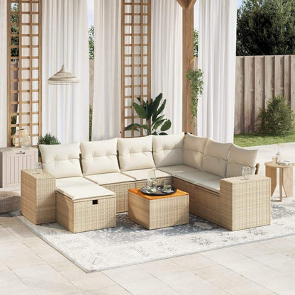 Set Divano da Giardino 8 pz con Cuscini Beige in Polyrattan - homemem39