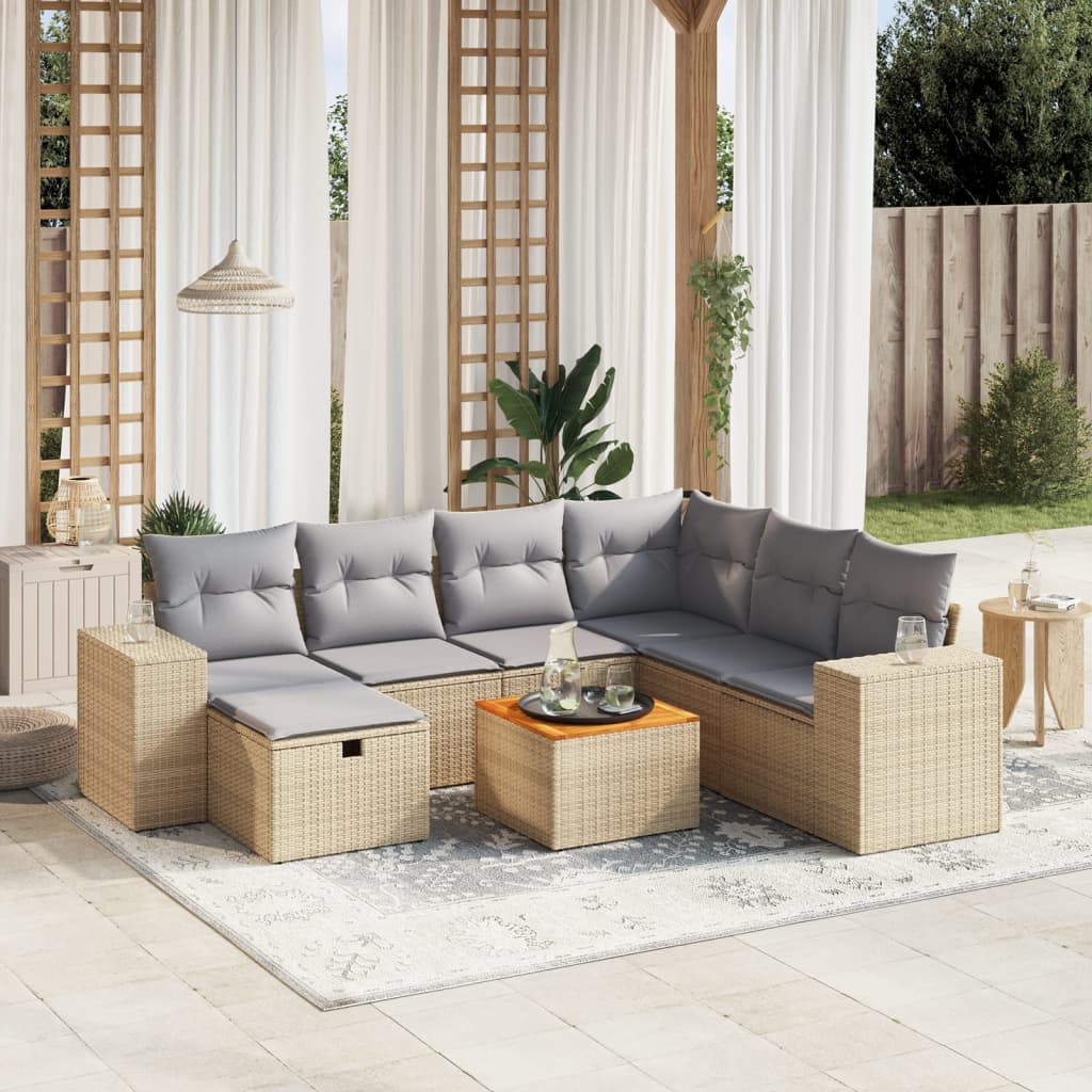 Set Divano da Giardino 8 pz con Cuscini Beige Misto Polyrattan - homemem39
