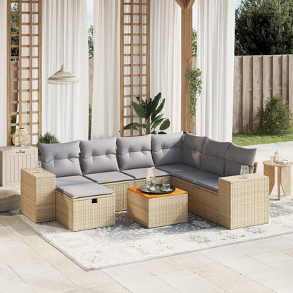 Set Divano da Giardino 8 pz con Cuscini Beige Misto Polyrattan - homemem39