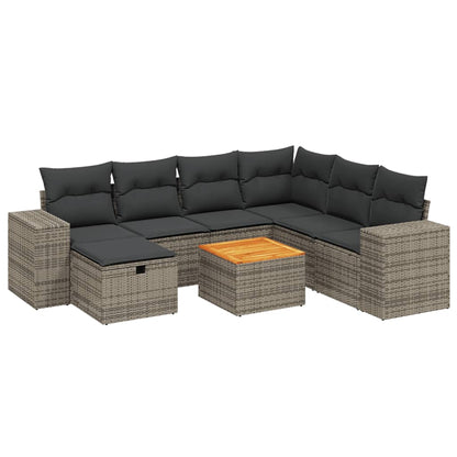Set Divano da Giardino 8 pz con Cuscini Grigio in Polyrattan | homemem39
