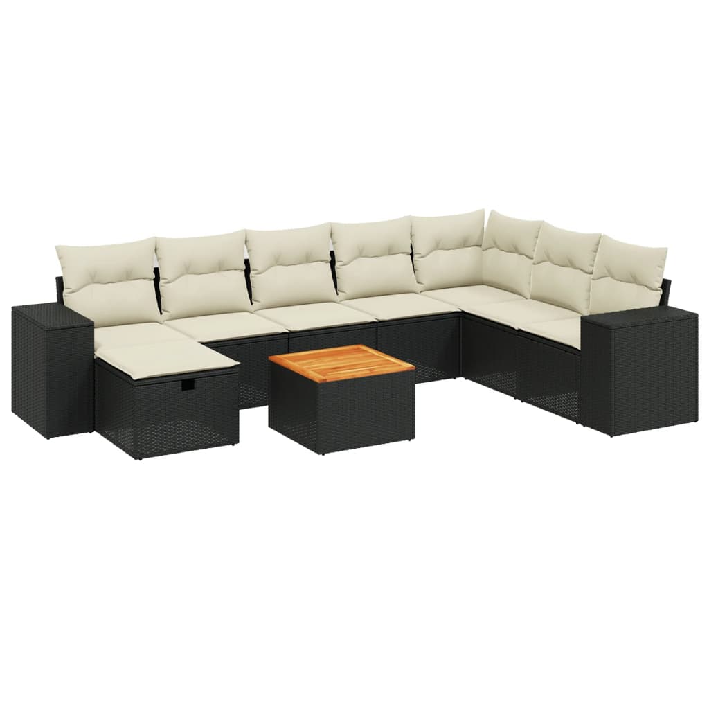 Set Divani da Giardino 9 pz con Cuscini Nero in Polyrattan | homemem39