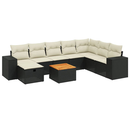 Set Divani da Giardino 9 pz con Cuscini Nero in Polyrattan - homemem39