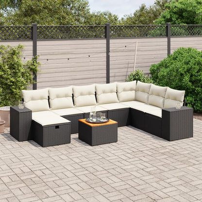 Set Divani da Giardino 9 pz con Cuscini Nero in Polyrattan | homemem39