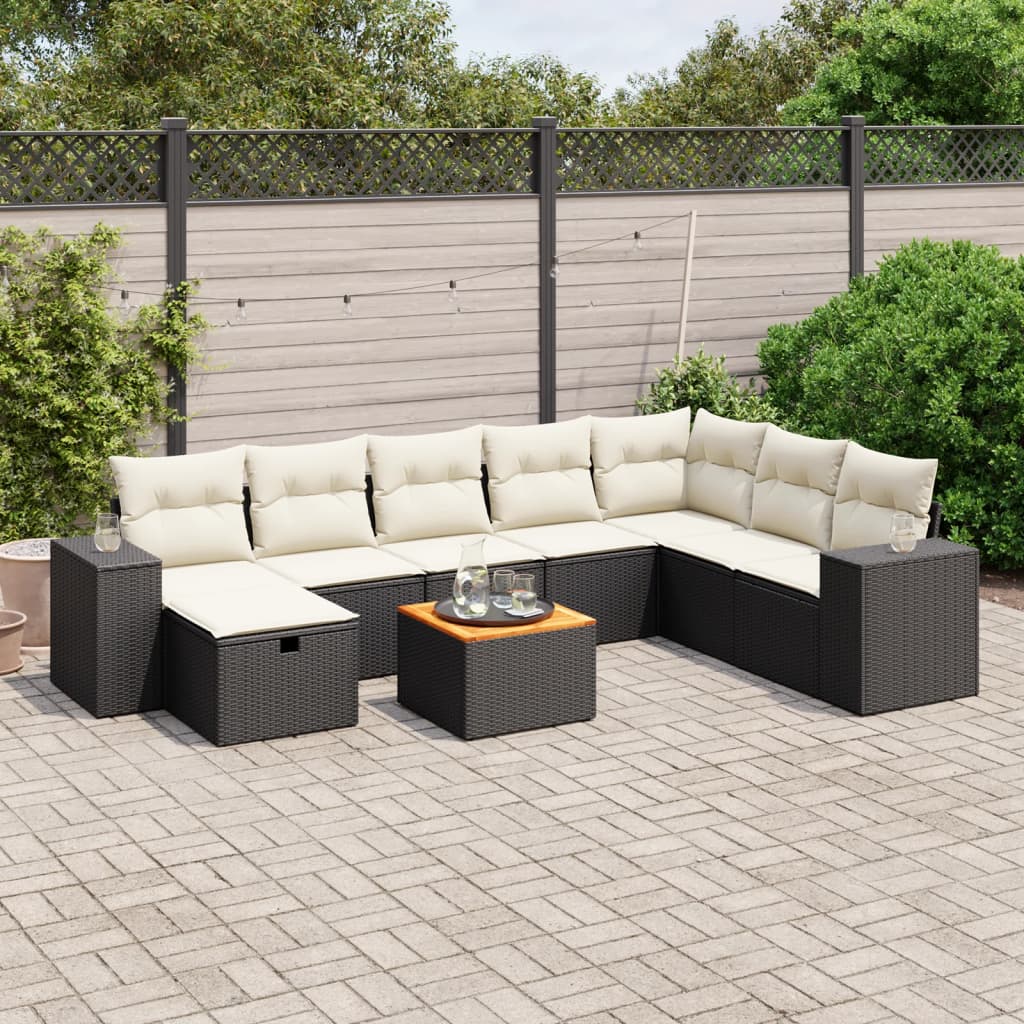 Set Divani da Giardino 9 pz con Cuscini Nero in Polyrattan - homemem39